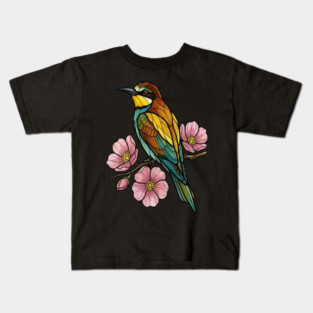 European Bee Eater Floral Bird Artwork Kids T-Shirt