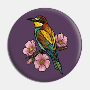 European Bee Eater Floral Bird Artwork Pin