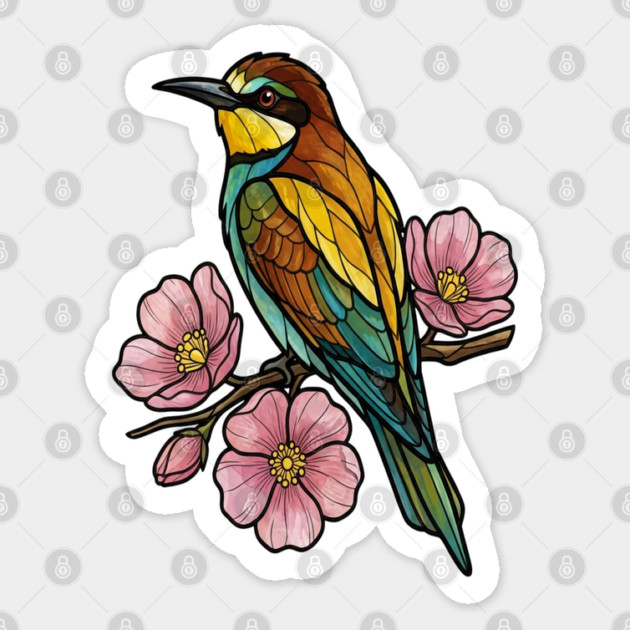 European Bee Eater Floral Bird Artwork Sticker by BirdsnStuff