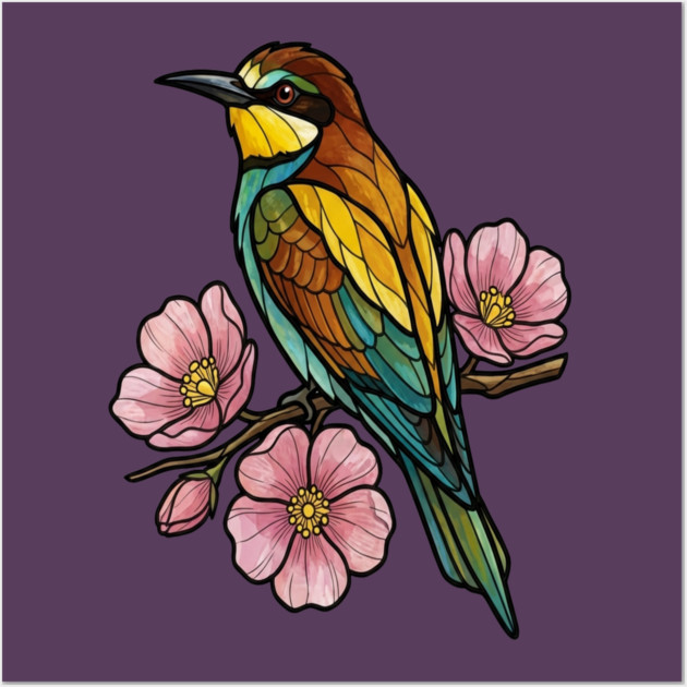 European Bee Eater Floral Bird Artwork Wall Art by BirdsnStuff