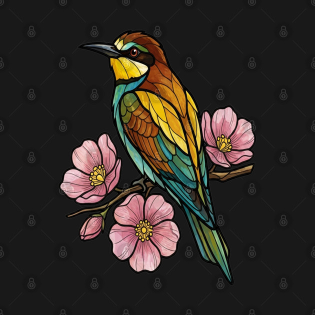European Bee Eater Floral Bird Artwork by BirdsnStuff