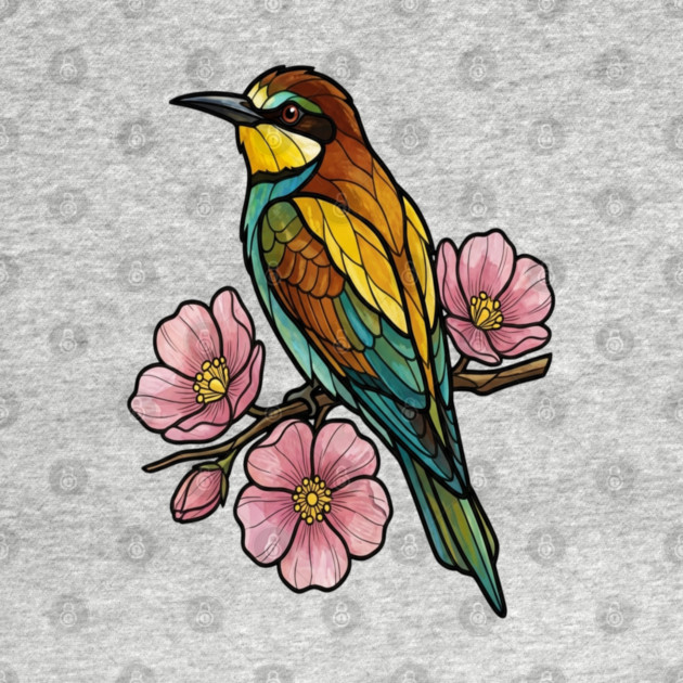 European Bee Eater Floral Bird Artwork by BirdsnStuff
