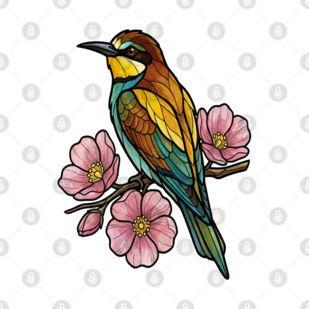 European Bee Eater Floral Bird Artwork by BirdsnStuff