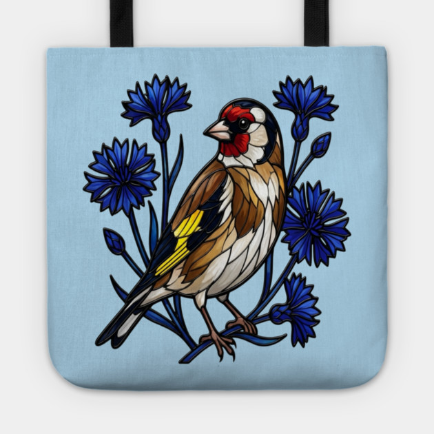 European Goldfinch Stained Glass Botanical Bird Art Tote by BirdsnStuff