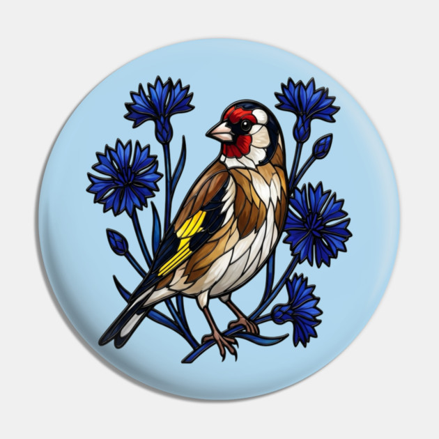 European Goldfinch Stained Glass Botanical Bird Art Pin by BirdsnStuff