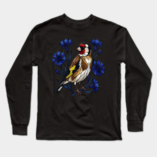 European Goldfinch Stained Glass Botanical Bird Art Long Sleeve T-Shirt