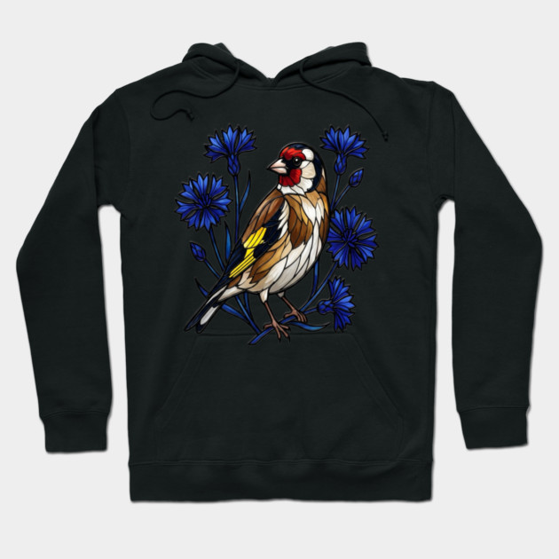 European Goldfinch Stained Glass Botanical Bird Art Hoodie by BirdsnStuff