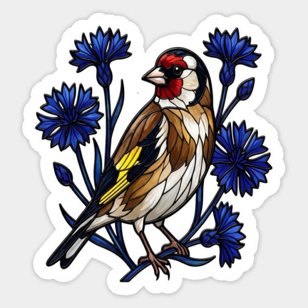 European Goldfinch Stained Glass Botanical Bird Art Magnet by BirdsnStuff