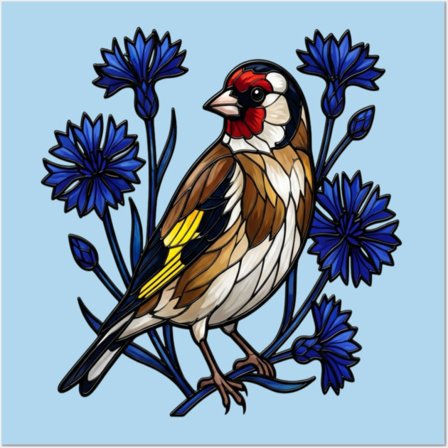 European Goldfinch Stained Glass Botanical Bird Art Wall Art by BirdsnStuff