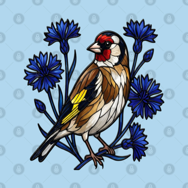 European Goldfinch Stained Glass Botanical Bird Art by BirdsnStuff