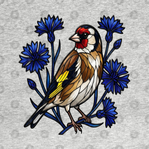 European Goldfinch Stained Glass Botanical Bird Art by BirdsnStuff