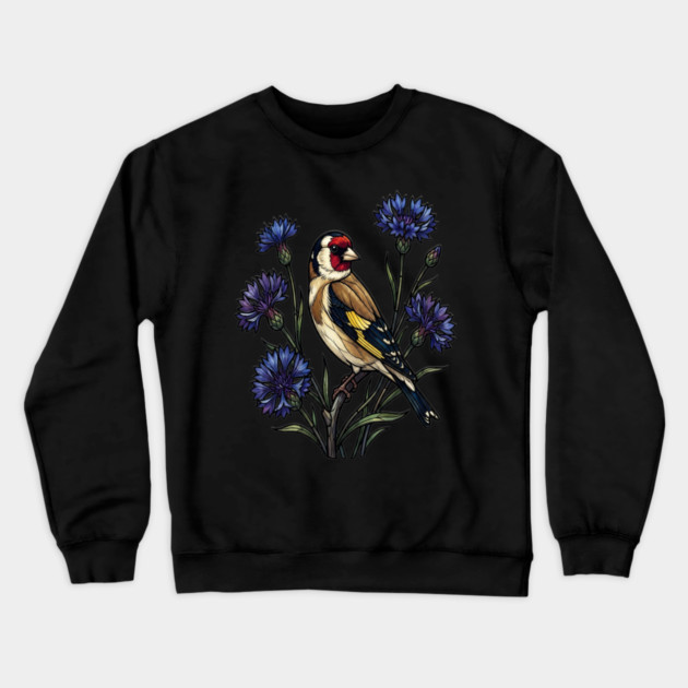 Stained Glass European Goldfinch Bird Art Crewneck Sweatshirt by BirdsnStuff