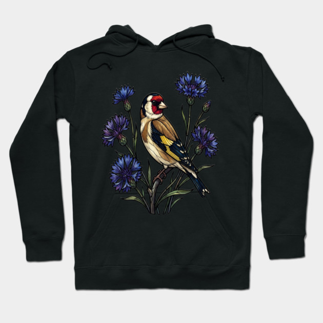Stained Glass European Goldfinch Bird Art Hoodie by BirdsnStuff
