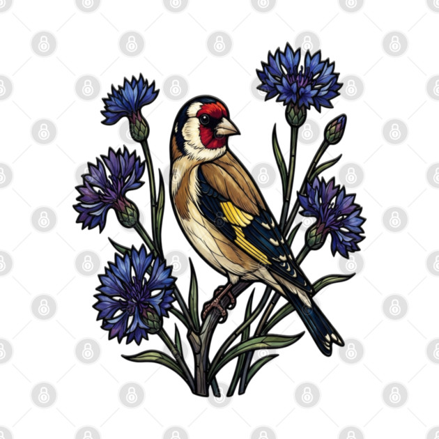 Stained Glass European Goldfinch Bird Art by BirdsnStuff