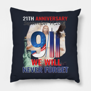 September 11 Memorial Tribute with Statue of Liberty and Eagle Art Pillow