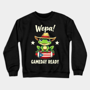 Wepa Gameday Ready Frog Football Puerto Rico Pride Funny Coqui Game Day Crewneck Sweatshirt