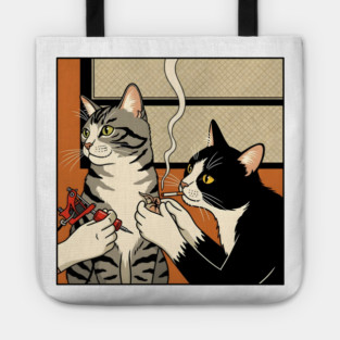 Cool Cats Getting Inked | Feline Tattoo Shop with Smoking Artist Tote