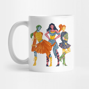 3 colorful fashionable girls pose Mug