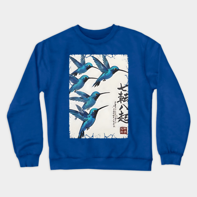 Beautiful Blue Hummingbirds of Happiness Japanese style art Crewneck Sweatshirt by Luxinda