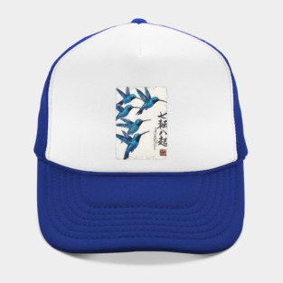 Beautiful Blue Hummingbirds of Happiness Japanese style art Hat