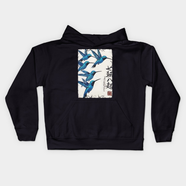 Beautiful Blue Hummingbirds of Happiness Japanese style art Kids Hoodie by Luxinda