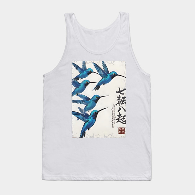 Beautiful Blue Hummingbirds of Happiness Japanese style art Tank Top by Luxinda