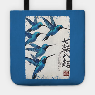 Beautiful Blue Hummingbirds of Happiness Japanese style art Tote