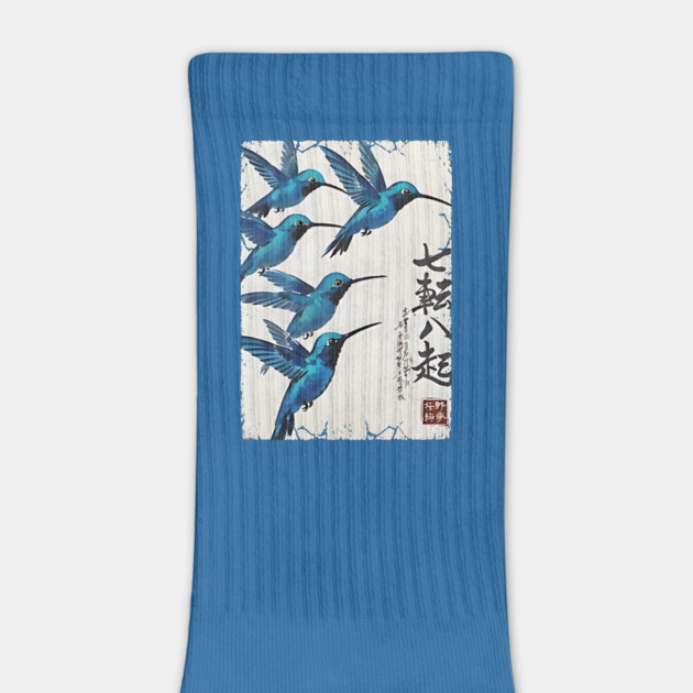 Beautiful Blue Hummingbirds of Happiness Japanese style art by Luxinda