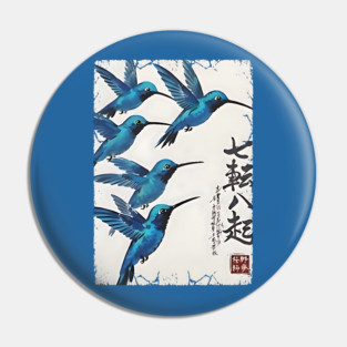 Beautiful Blue Hummingbirds of Happiness Japanese style art Pin