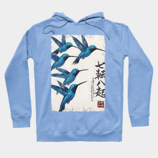 Beautiful Blue Hummingbirds of Happiness Japanese style art Hoodie