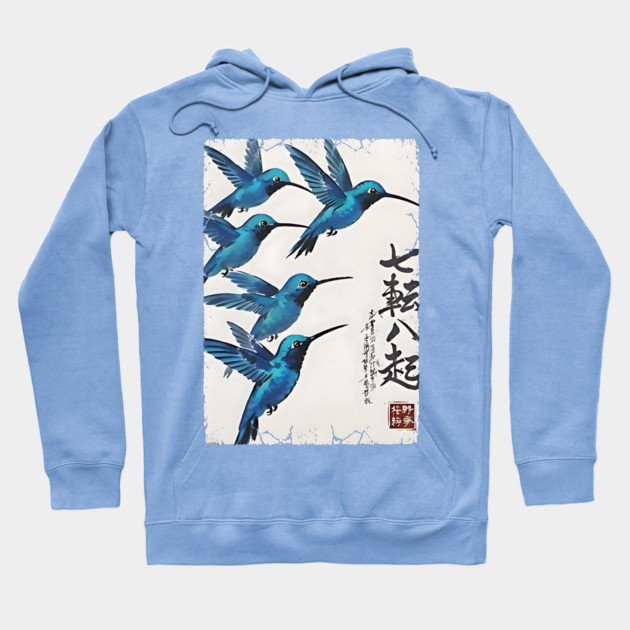 Beautiful Blue Hummingbirds of Happiness Japanese style art Hoodie by Luxinda