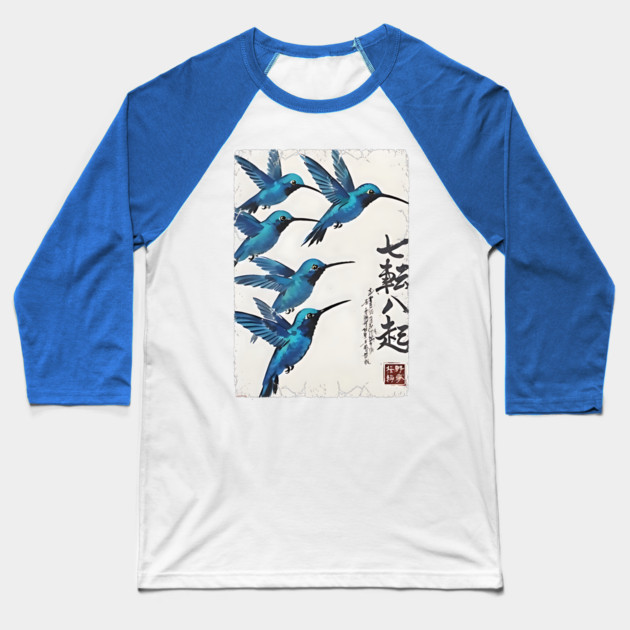 Beautiful Blue Hummingbirds of Happiness Japanese style art Baseball T-Shirt by Luxinda