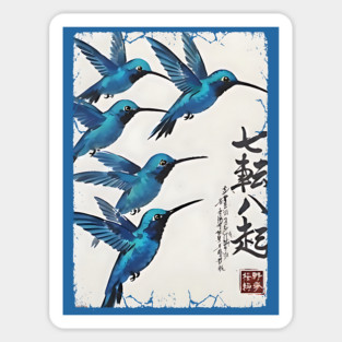 Beautiful Blue Hummingbirds of Happiness Japanese style art Magnet