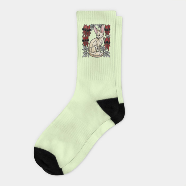 Stained Glass Fennec Fox Desert Floral Art Socks by BirdsnStuff