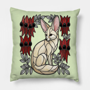 Stained Glass Fennec Fox Desert Floral Art Pillow