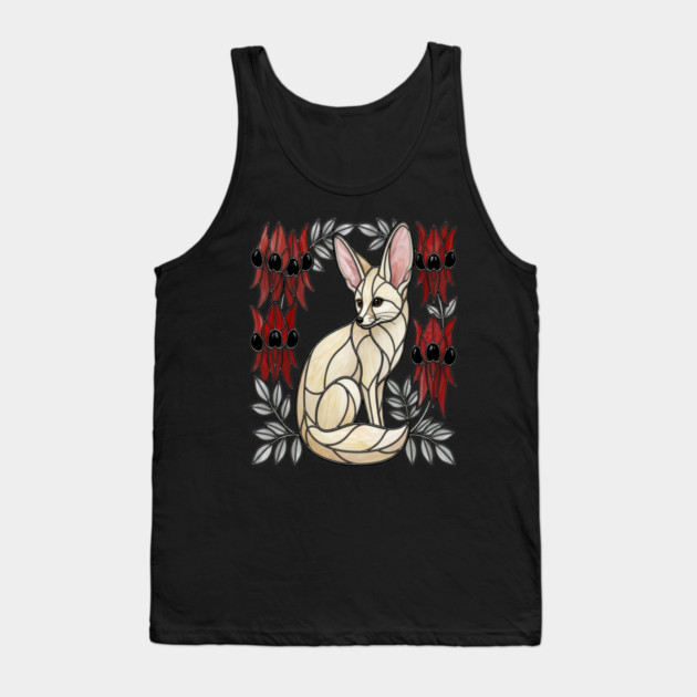 Stained Glass Fennec Fox Desert Floral Art Tank Top by BirdsnStuff
