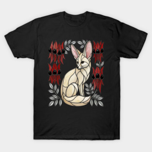 Stained Glass Fennec Fox Desert Floral Art T-Shirt
