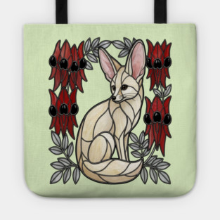 Stained Glass Fennec Fox Desert Floral Art Tote