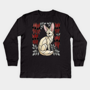 Stained Glass Fennec Fox Desert Floral Art Kids Long Sleeve T-Shirt