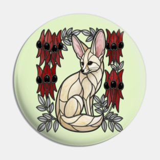Stained Glass Fennec Fox Desert Floral Art Pin