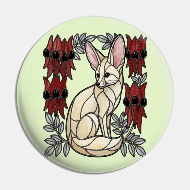 Stained Glass Fennec Fox Desert Floral Art Pin by BirdsnStuff