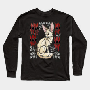 Stained Glass Fennec Fox Desert Floral Art Long Sleeve T-Shirt