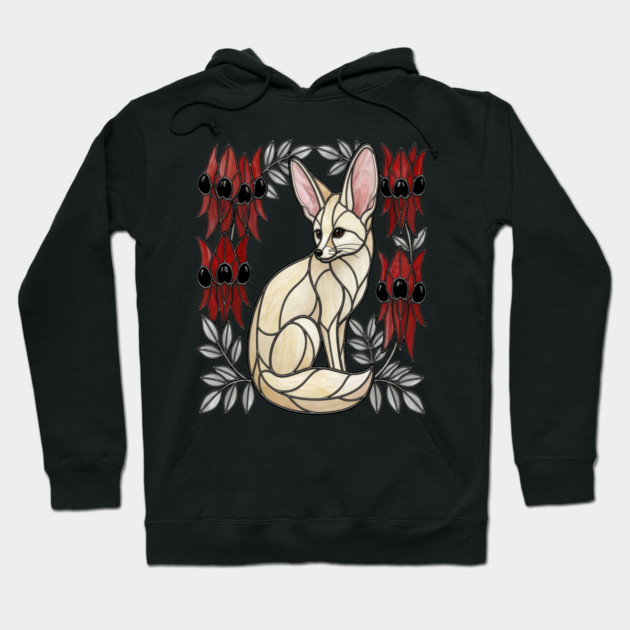 Stained Glass Fennec Fox Desert Floral Art Hoodie by BirdsnStuff