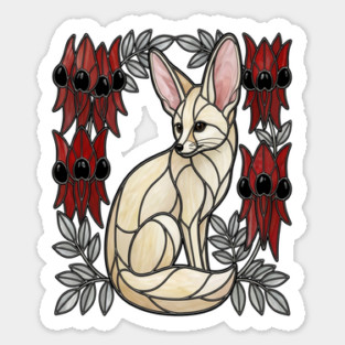 Stained Glass Fennec Fox Desert Floral Art Sticker