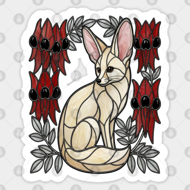 Stained Glass Fennec Fox Desert Floral Art Sticker by BirdsnStuff