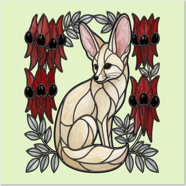 Stained Glass Fennec Fox Desert Floral Art Wall Art by BirdsnStuff