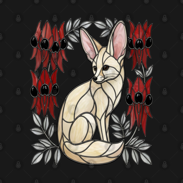 Stained Glass Fennec Fox Desert Floral Art by BirdsnStuff