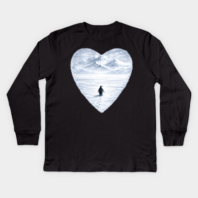 Antarctic Penguin Love Heart Kids Long Sleeve T-Shirt by ArtistTee ⭐⭐⭐⭐⭐