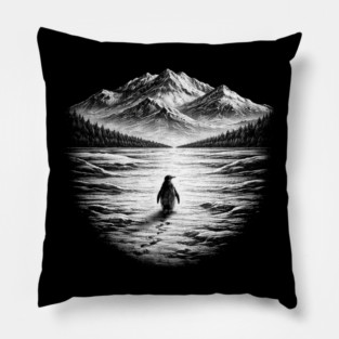 Follow Me Penguin Mountains Nature Adventure Pillow