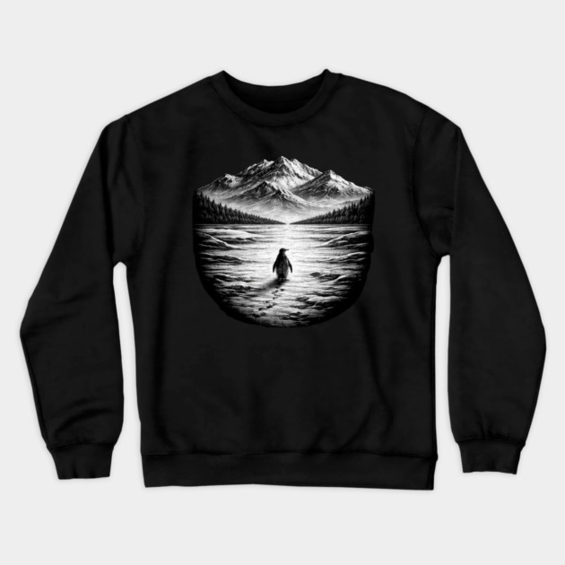 Follow Me Penguin Mountains Nature Adventure Crewneck Sweatshirt by ArtistTee ⭐⭐⭐⭐⭐